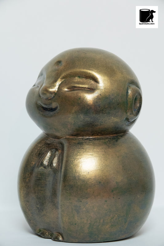 Statue Jizō en plâtre patiné – Sculpture artisanale zen, déco spirituelle japonaise