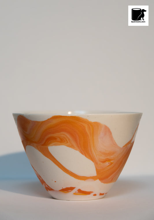 Tasse en céramique artisanale – 275 ml – Motif marbré orange